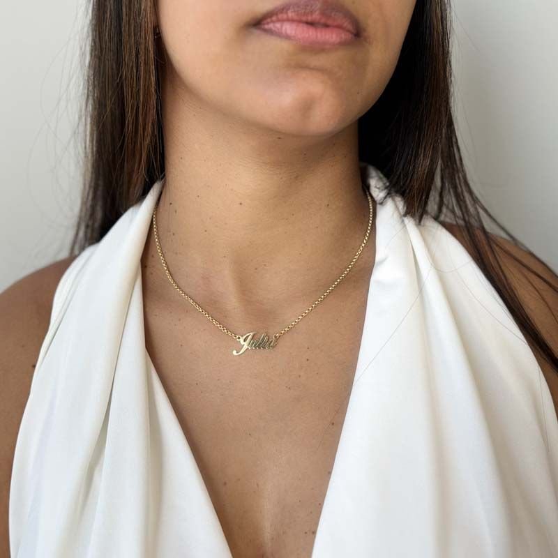 Colar Personalizado com Nome Fonte Itálica Corrente Portuguesa Folheado a Ouro 18k