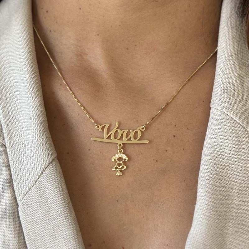 Colar da Vovó Personalizado com Um Neto(a) Folheado a Ouro 18k