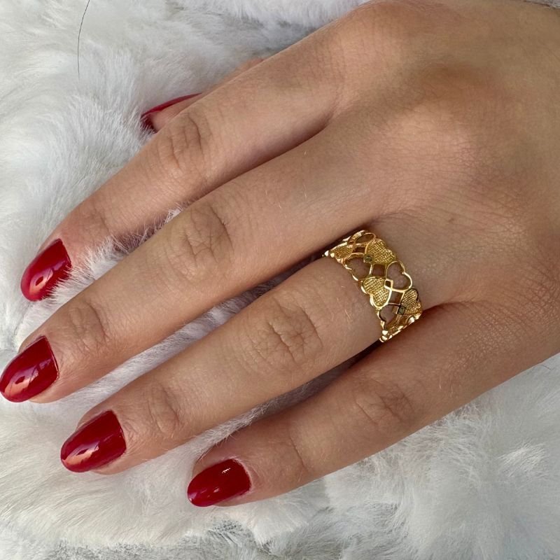 Anel de Corações Folheado a Ouro 18k