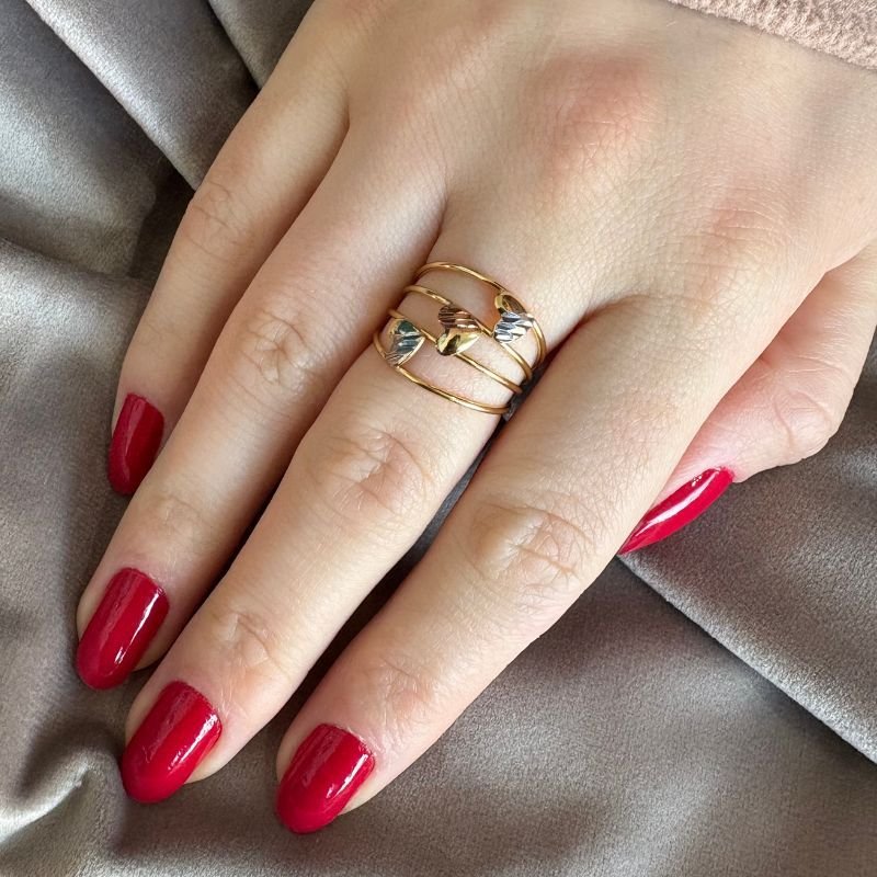Anel Elos com Corações em Três Cores Folheado a Ouro 18k