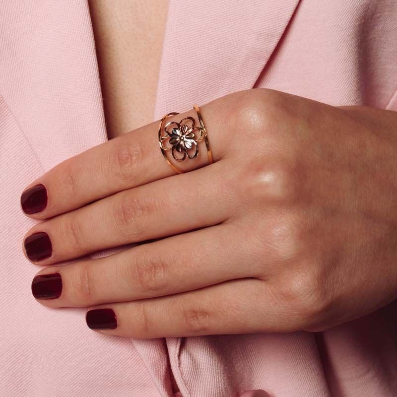 Anel Flor Três Cores Folheado a Ouro 18k