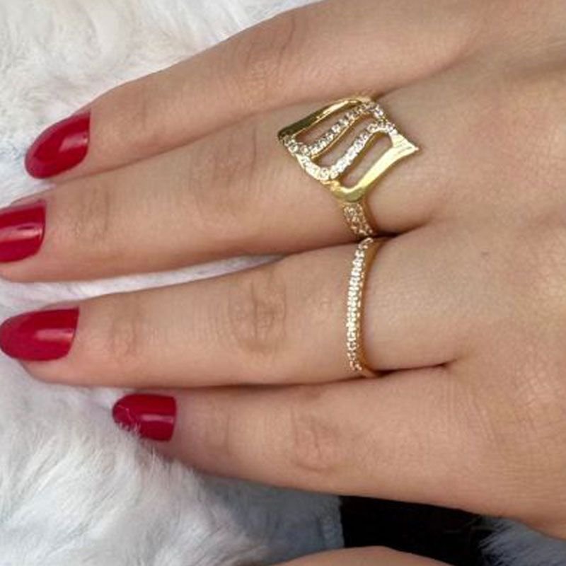 Anel Quadrado Design Aparador Folheado a Ouro 18k