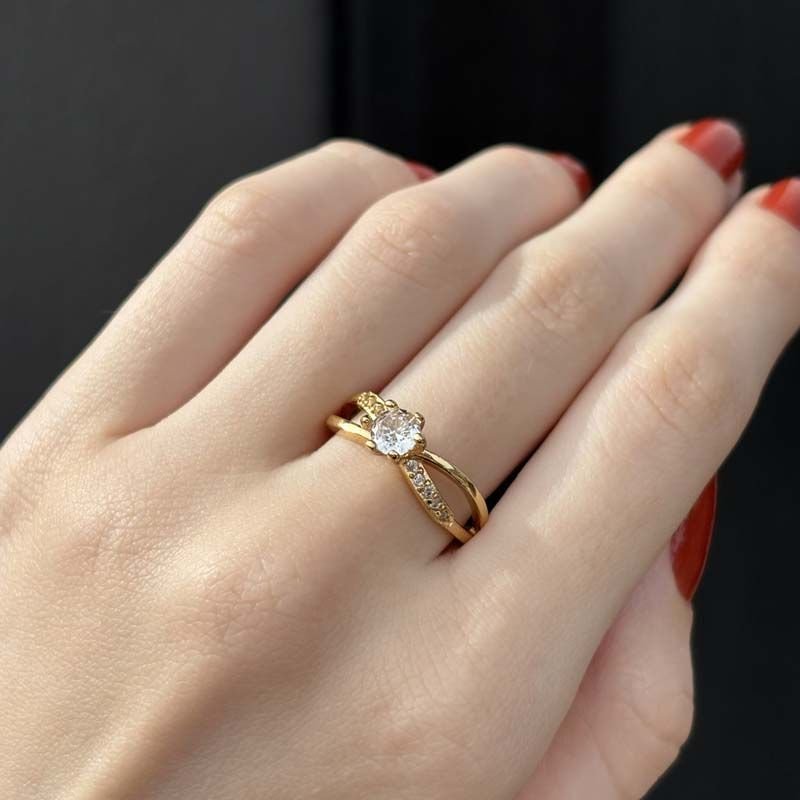 Anel Solitário com Infinito Folheado a Ouro 18k