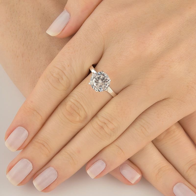 Anel Solitário Luxo com Zircônia 10mm em Prata 925