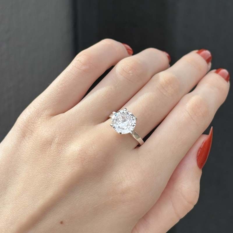 Anel Solitário Luxo com Zircônia 10mm em Prata 925