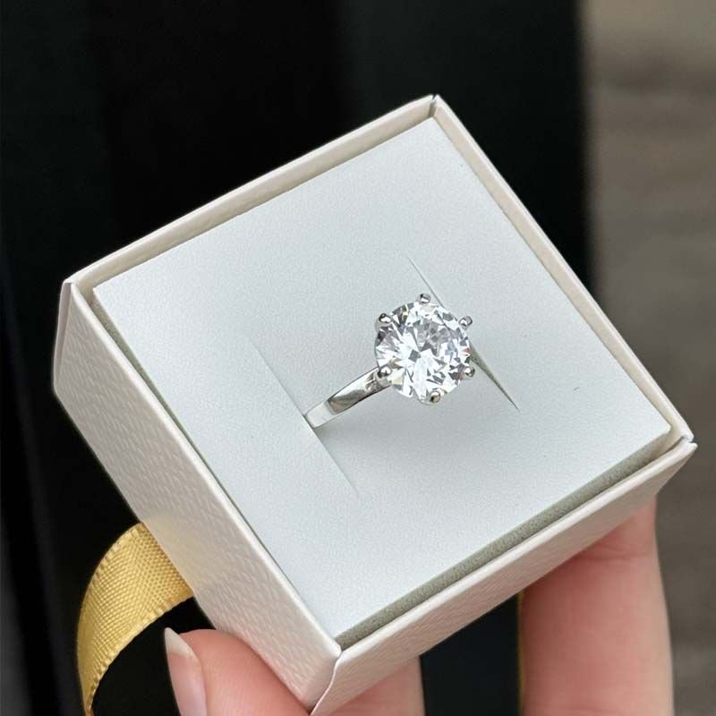 Anel Solitário Luxo com Zircônia 10mm em Prata 925