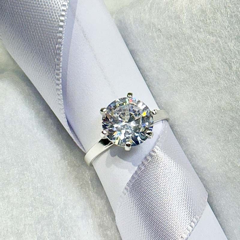 Anel Solitário Luxo com Zircônia 10mm em Prata 925
