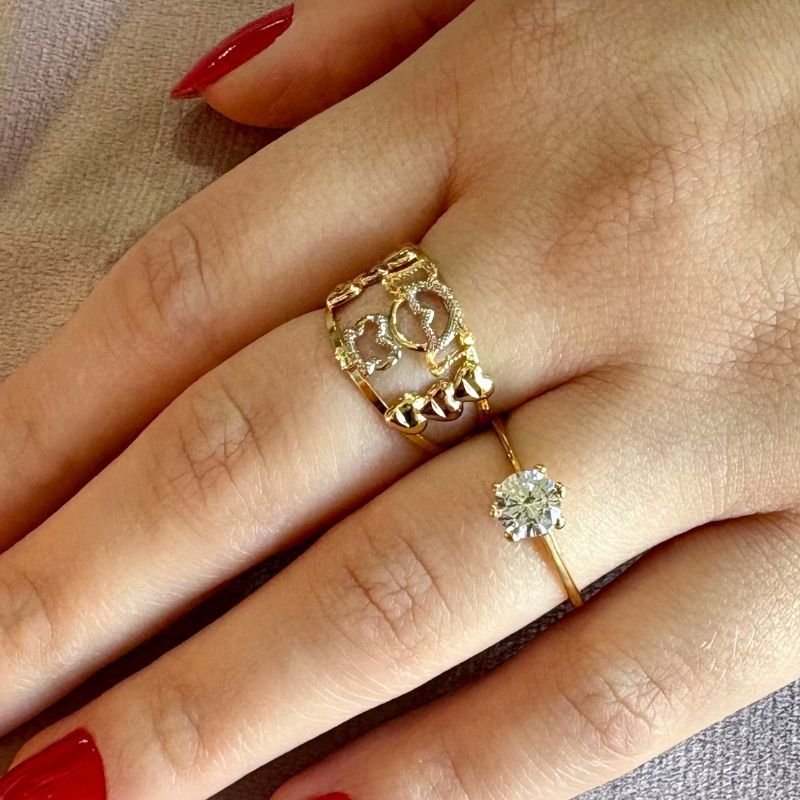 Anel Solitário Tradicional Folheado a Ouro 18k