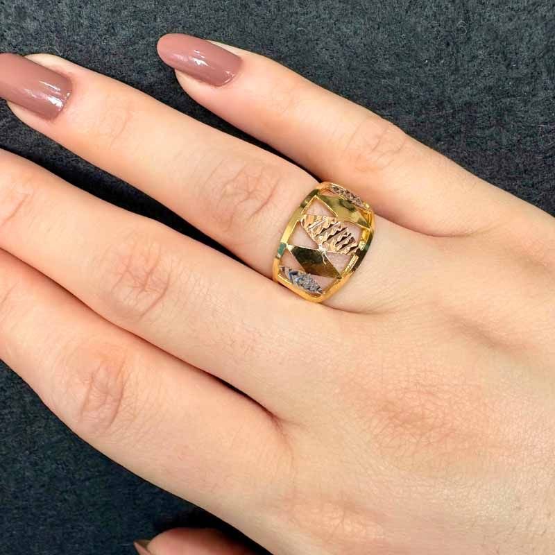 Anel Três Cores com Losangos Folheado a Ouro 18k