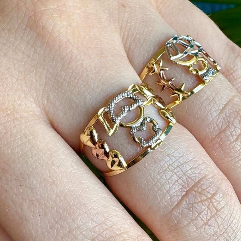 Anel Três Cores Menina Folheado a Ouro 18k
