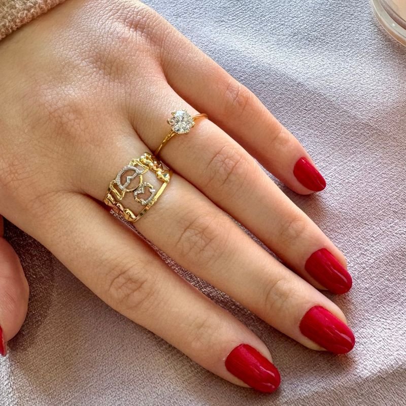 Anel Três Cores Menina Folheado a Ouro 18k