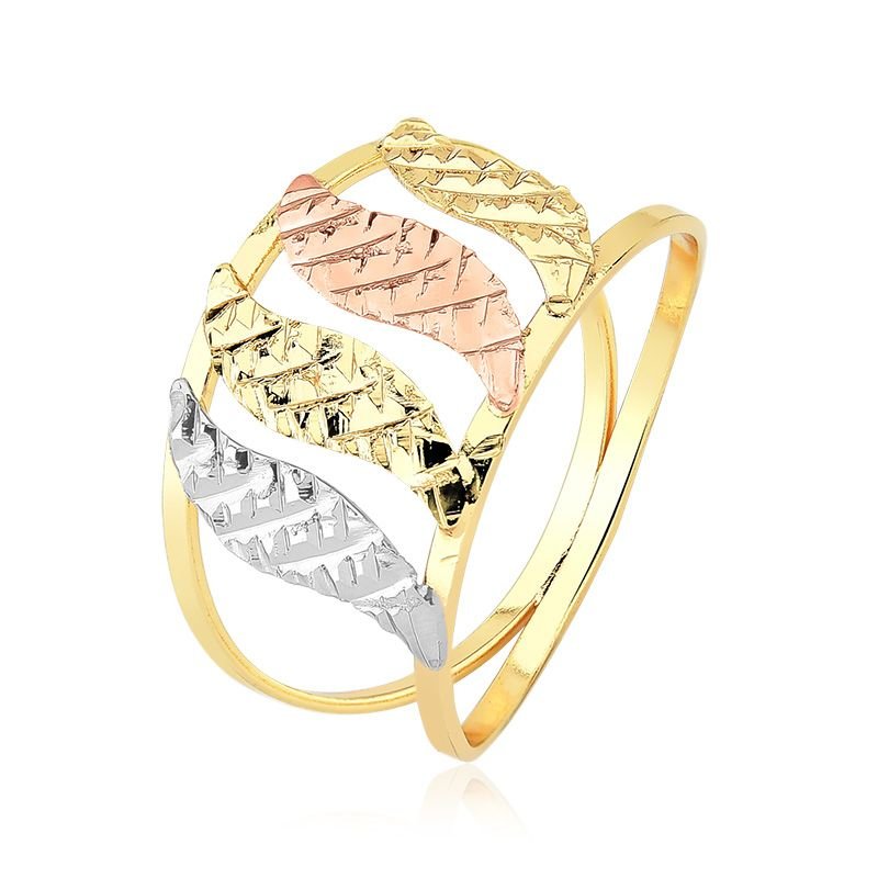 Anel Três Cores Ondulado Folheado a Ouro 18k