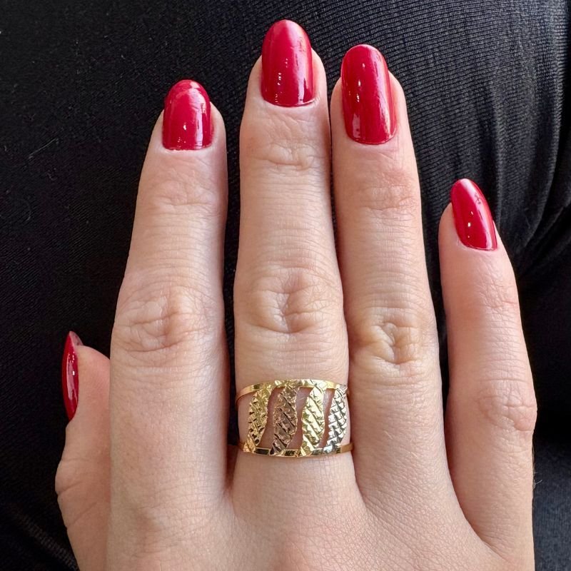 Anel Três Cores Ondulado Folheado a Ouro 18k