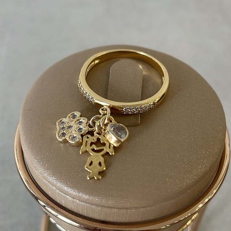 Anel Três Filhos com Zircônias Folheado a Ouro 18k - Monte do Seu Jeito