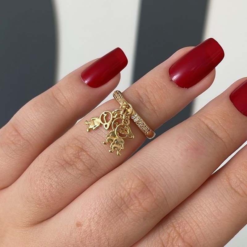 Anel Três Filhos com Zircônias Folheado a Ouro 18k - Monte do Seu Jeito