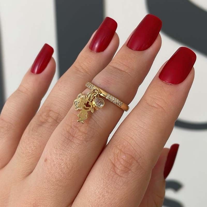 Anel Três Filhos com Zircônias Folheado a Ouro 18k - Monte do Seu Jeito