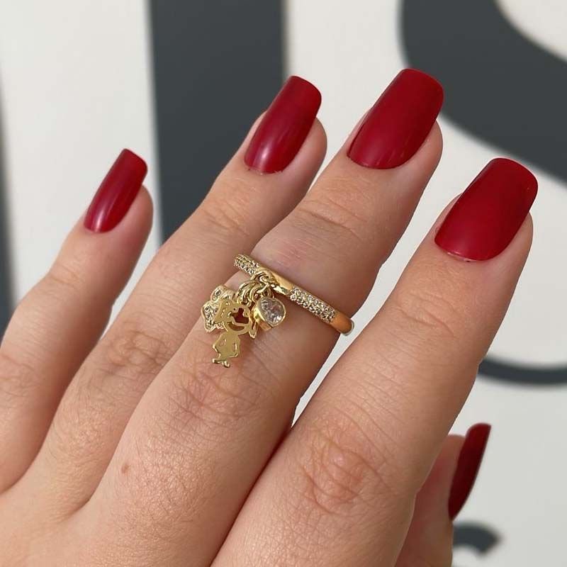 Anel Três Filhos com Zircônias Folheado a Ouro 18k - Monte do Seu Jeito