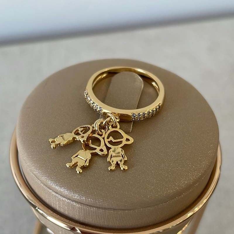 Anel Três Filhos com Zircônias Folheado a Ouro 18k - Monte do Seu Jeito
