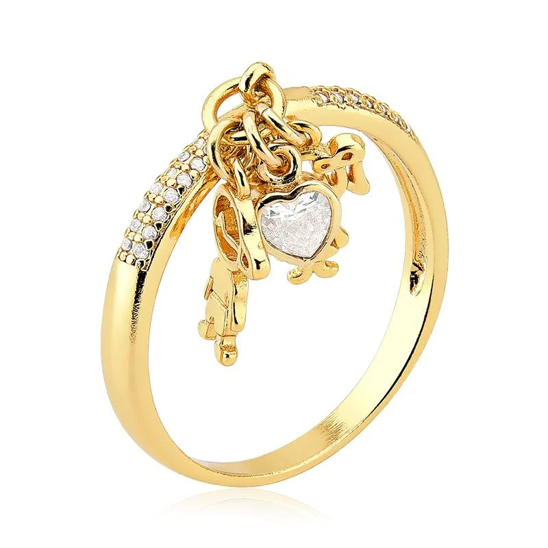 Anel Três Filhos com Zircônias Folheado a Ouro 18k - Monte do Seu Jeito