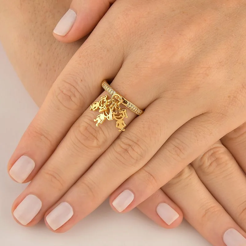 Anel Três Filhos com Zircônias Folheado a Ouro 18k - Monte do Seu Jeito