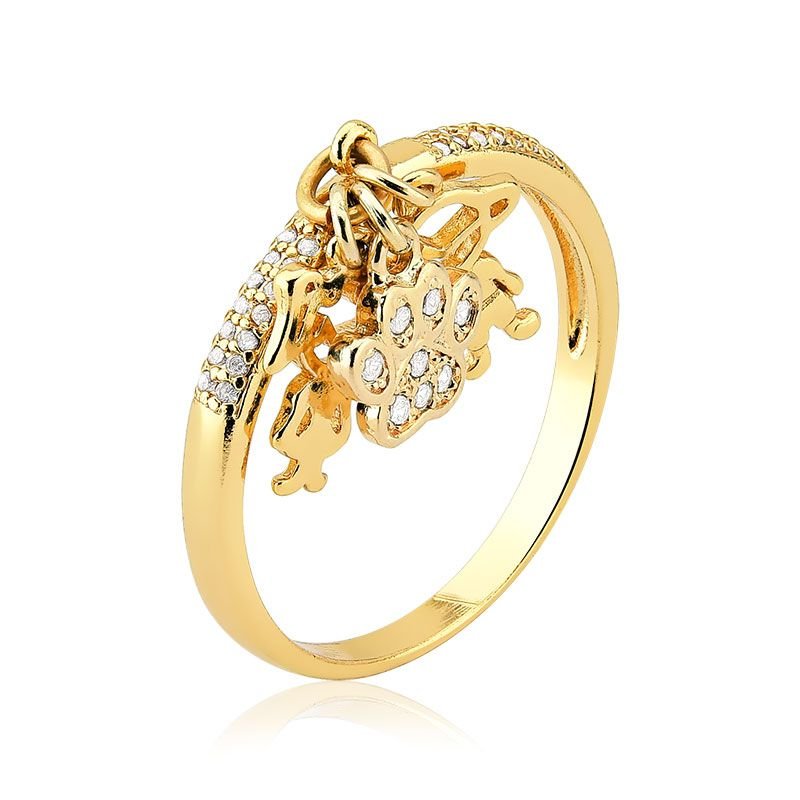 Anel Três Filhos com Zircônias Folheado a Ouro 18k - Monte do Seu Jeito