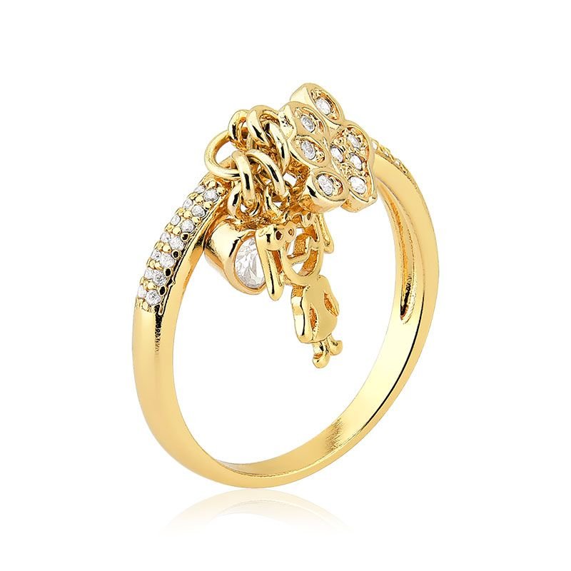 Anel Três Filhos com Zircônias Folheado a Ouro 18k - Monte do Seu Jeito