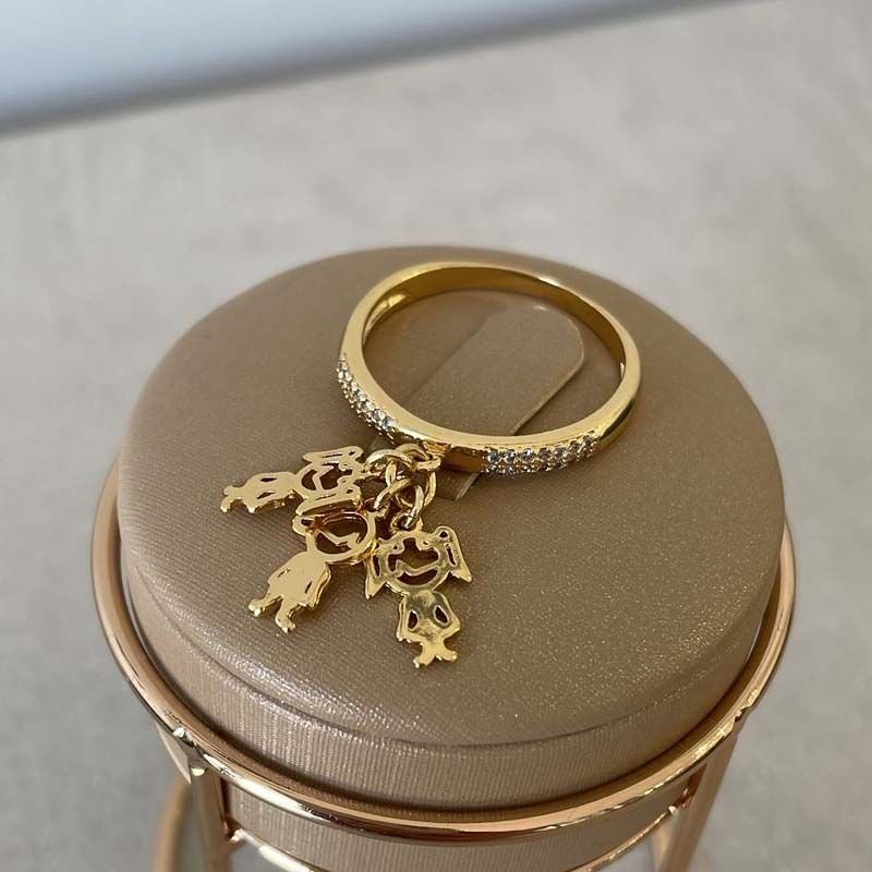 Anel Três Filhos com Zircônias Folheado a Ouro 18k - Monte do Seu Jeito