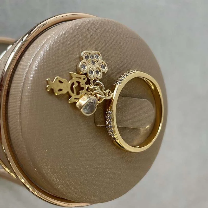 Anel Três Filhos com Zircônias Folheado a Ouro 18k - Monte do Seu Jeito