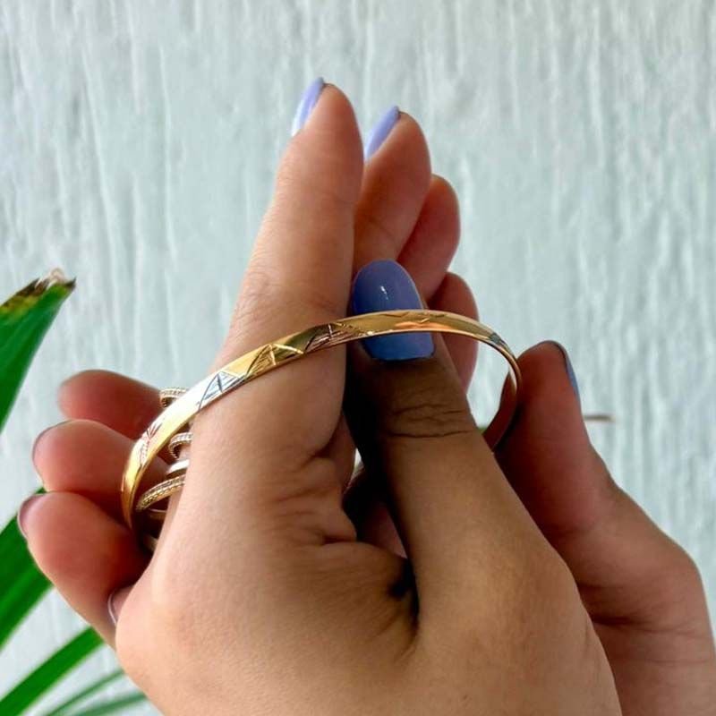 Bracelete Escrava Redondo Diamantado Folheado a Ouro 18k