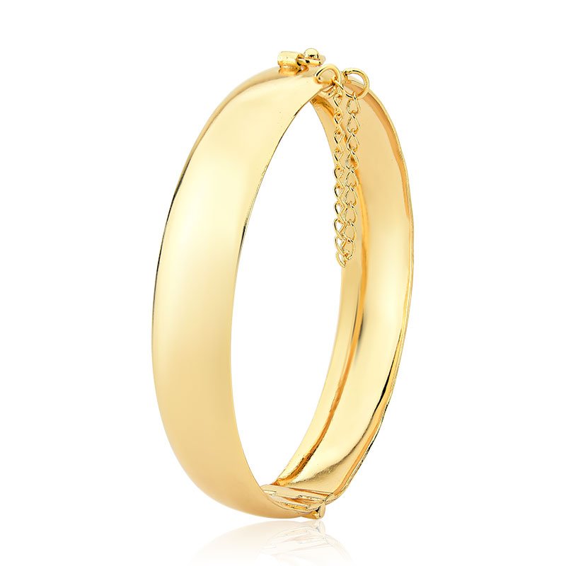 Bracelete Largo Liso com Brilho Sofisticado Folheado a Ouro 18k
