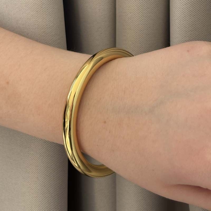 Bracelete Liso Tubular Folheado a Ouro 18k