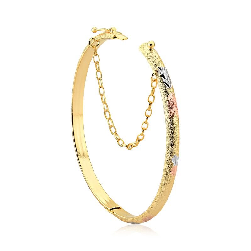 Bracelete Redondo Fosco com Detalhes Folheado a Ouro 18k