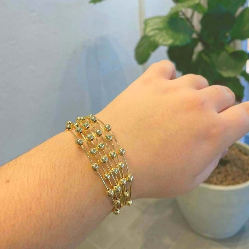 Bracelete Sete Elos com Bolinhas Folheado a Ouro 18k