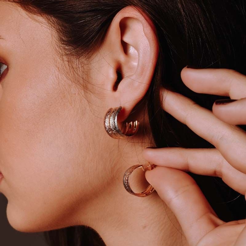 Brinco Argola Feminino em Três Cores 1,5cm Folheada a Ouro 18k