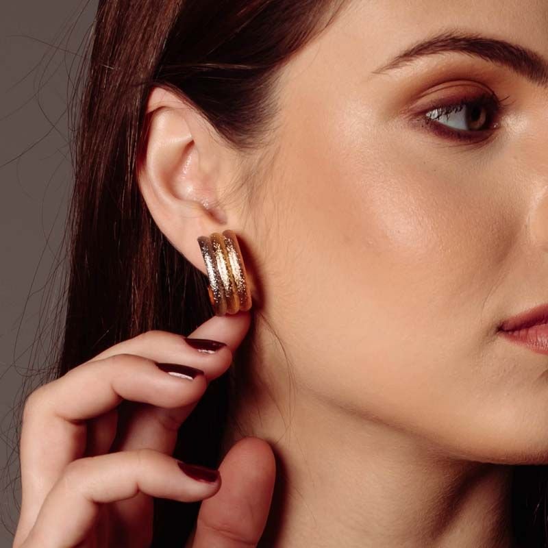 Brinco Argola Feminino em Três Cores 2,4cm Folheada a Ouro 18k