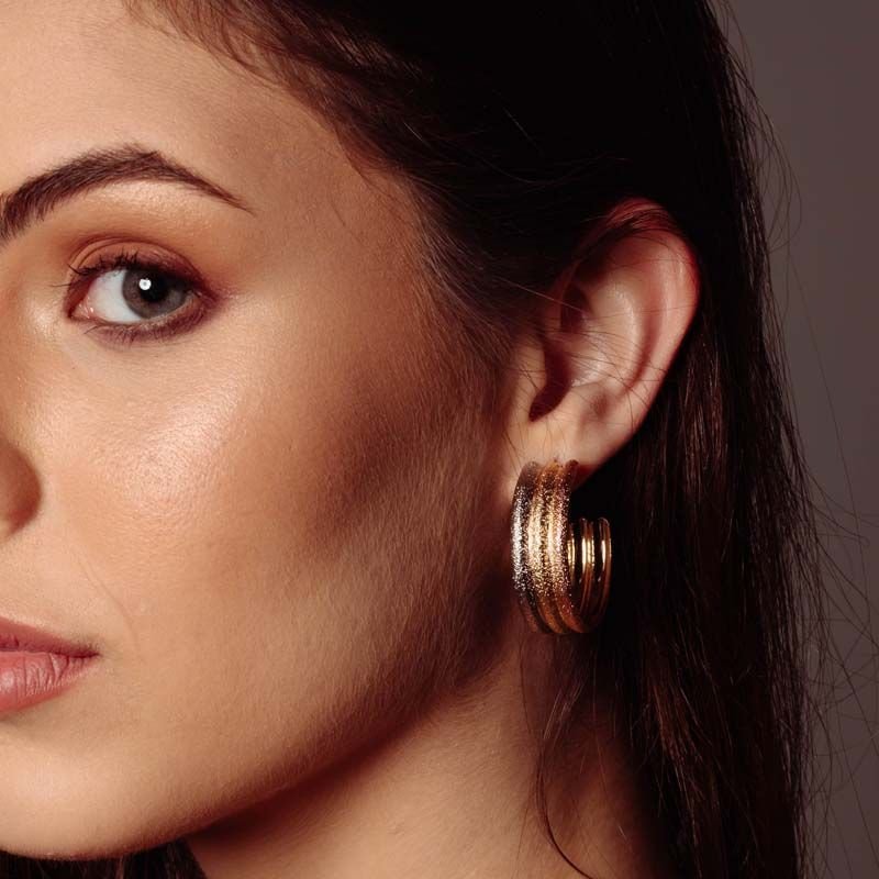 Brinco Argola Feminino em Três Cores 3,0cm Folheada a Ouro 18k