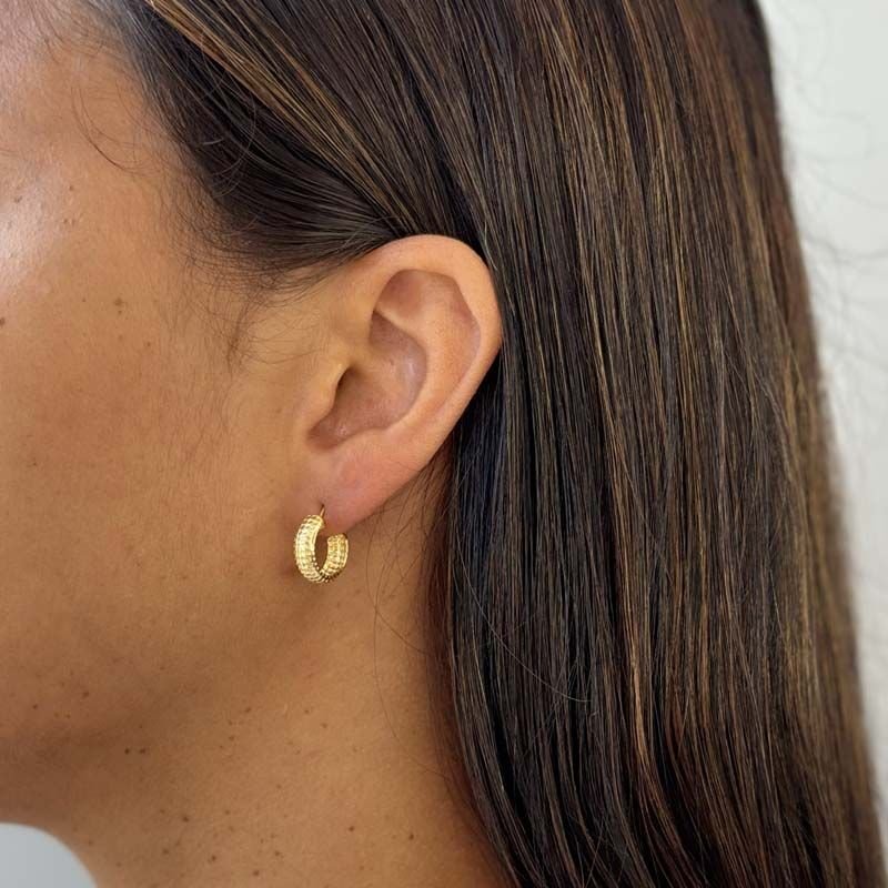 Brinco de Argola 1,0cm Detalhado Folheado a Ouro 18k