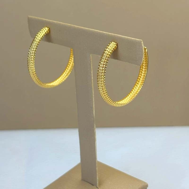 Brinco de Argola 3,0cm Detalhado Folheado a Ouro 18k
