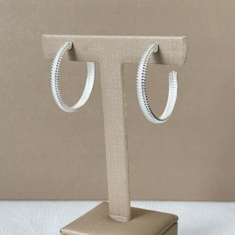 Brinco de Argola 3,0cm Detalhado Folheado a Prata 925