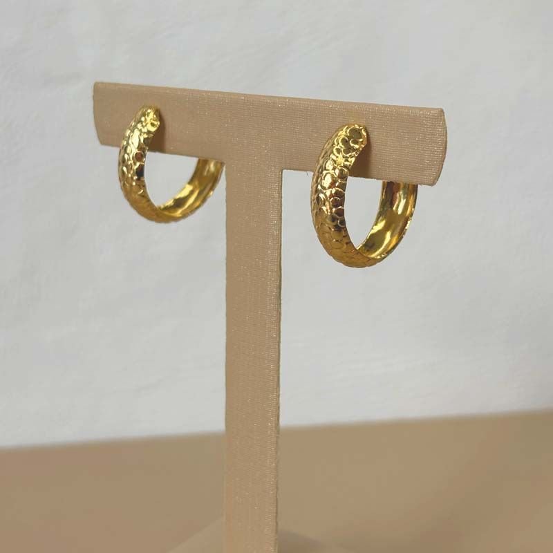 Brinco de Argola Textura Orgânica 2,0cm Folheado a Ouro 18k