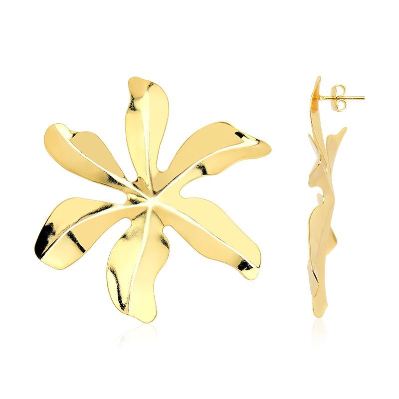 Brinco de Flor Grande Folheado a Ouro 18k