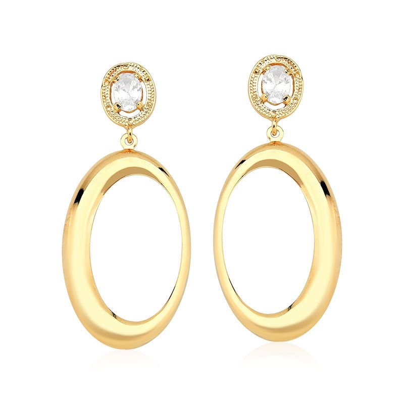 Brinco de Zircônia e Elo Folheado a Ouro 18k