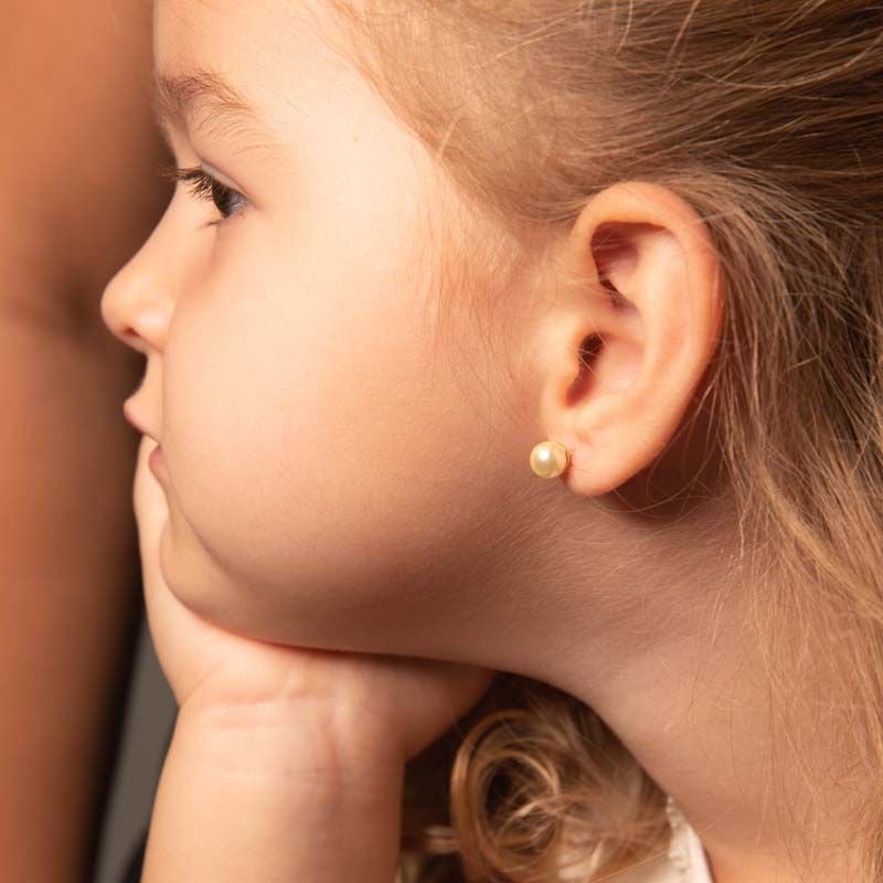 Brinco Infantil Pérola Folheado a Ouro 18k