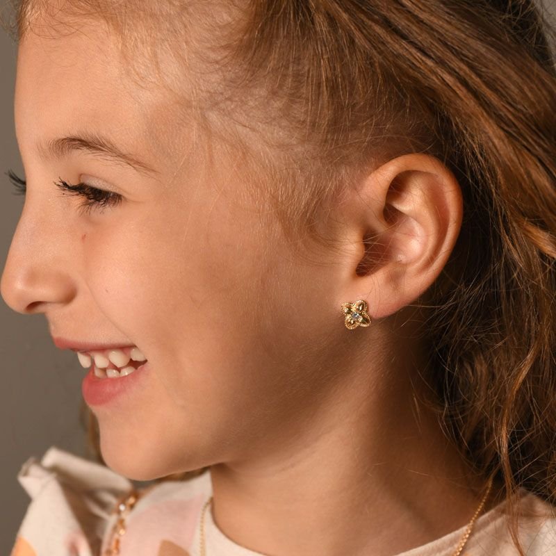Brinco Infantil Trevo Folheado a Ouro 18k