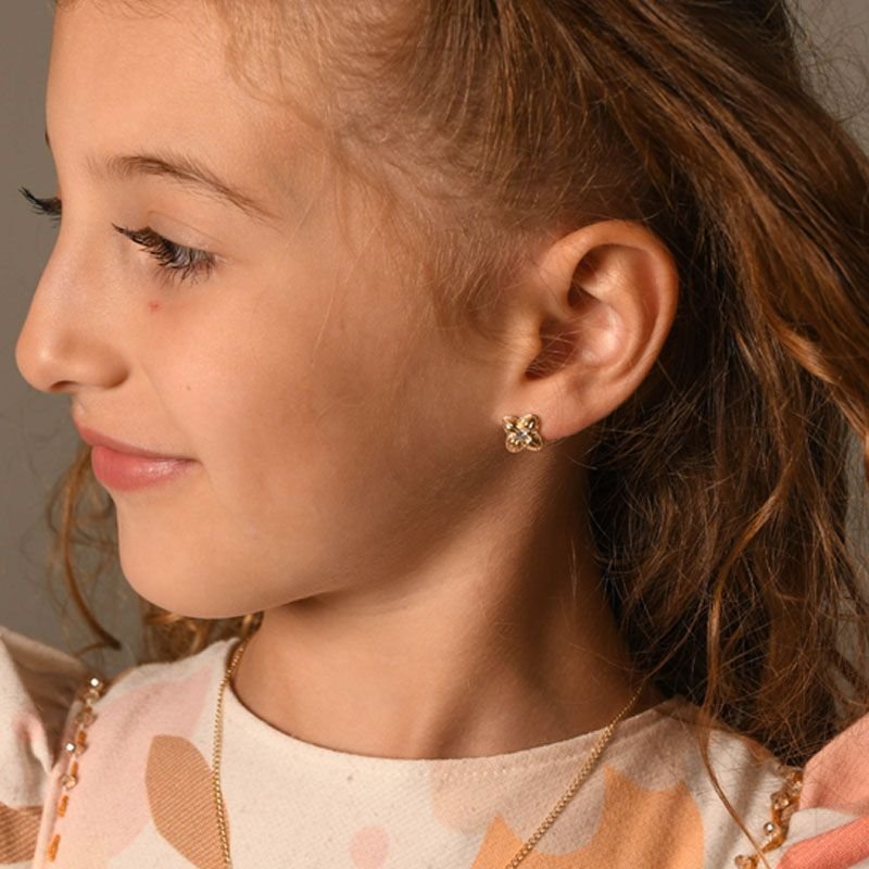 Brinco Infantil Trevo Folheado a Ouro 18k