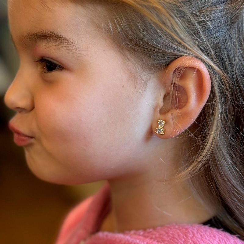 Brinco Infantil Ursinho com Zircônias Folheado a Ouro 18k