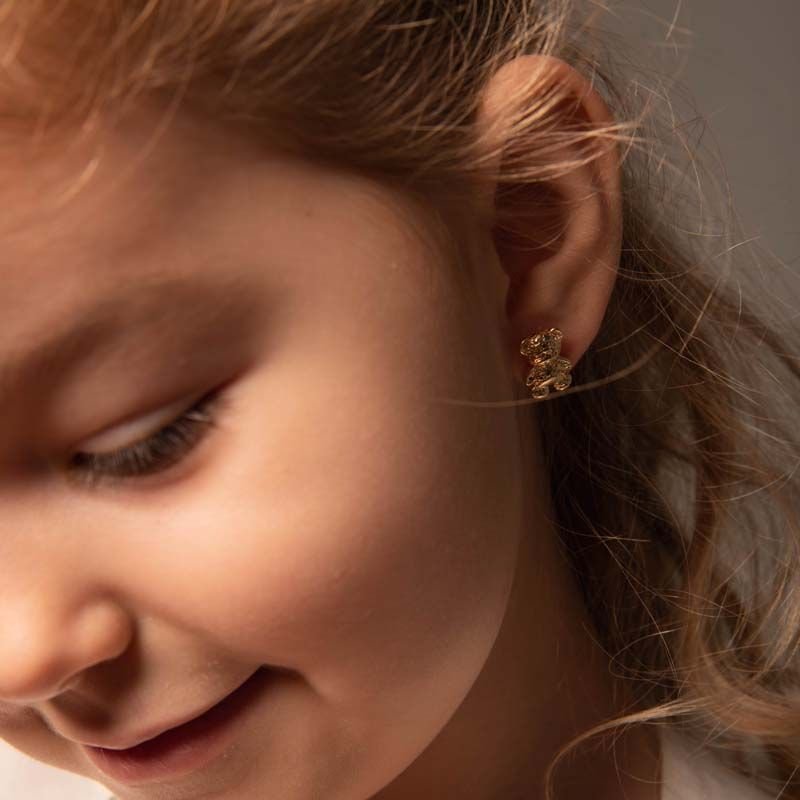 Brinco Infantil Ursinho Folheado a Ouro 18k