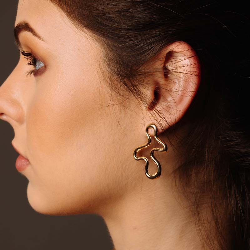 Brinco Orgânico Folheado a Ouro 18k