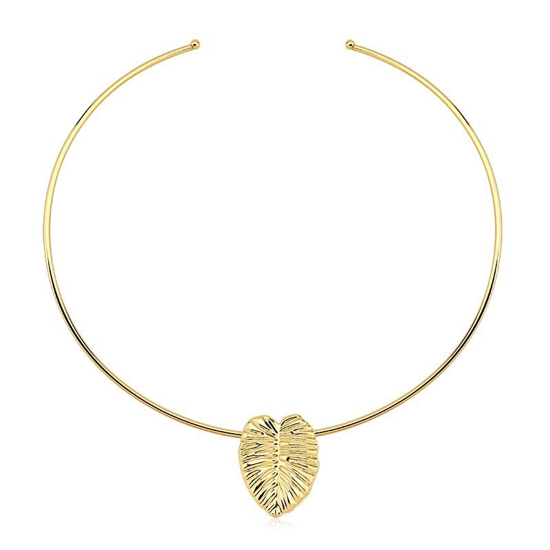 Choker Aro com Pingente Removível Folha Folheada a Ouro 18k