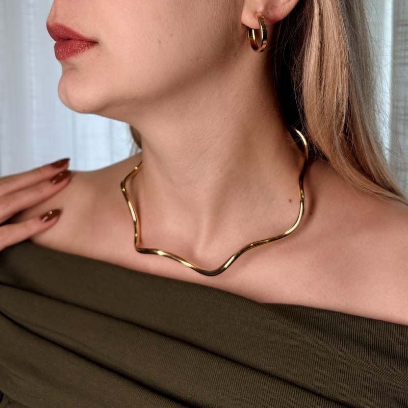 Choker Aro Orgânico Folheado a Ouro 18k